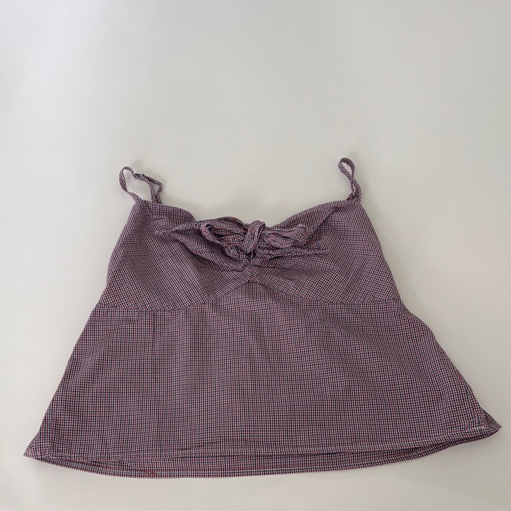 John Galt Gingham Tie-Front Top
